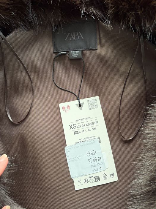 Zara new дамски елек с косъм