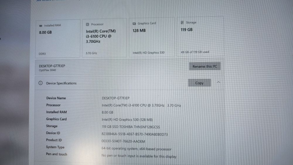 Dell Optiplex 3040 i3 6100 8gb 128ssd