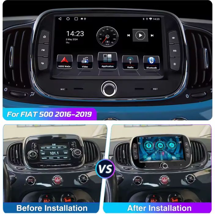 7" Fiat 500 16-19г Carplay android 14