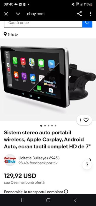 Stereo pentru mașină portabil fără fir Apple Carplay Android Auto