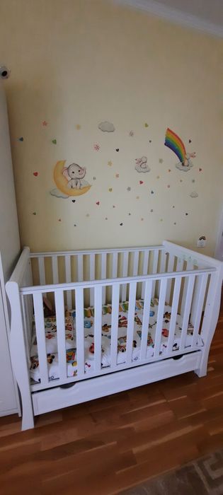 Patut copil lemn alb + saltea cocos triplustrat