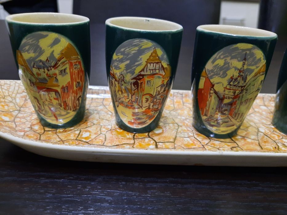 Servicii vintage cafea/tuica 6/11 pers pictate manual