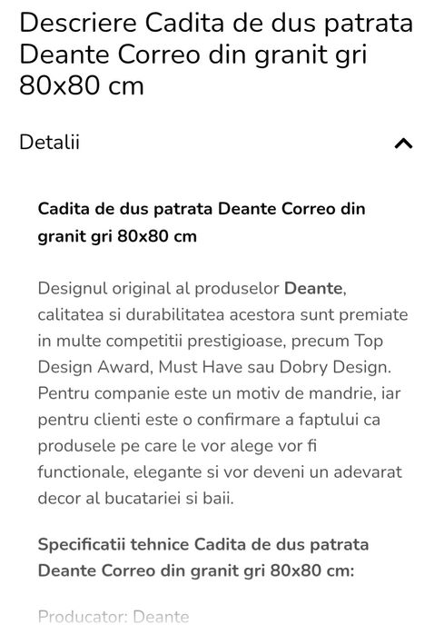 Cădiță de duș granit culoare gri 80x80