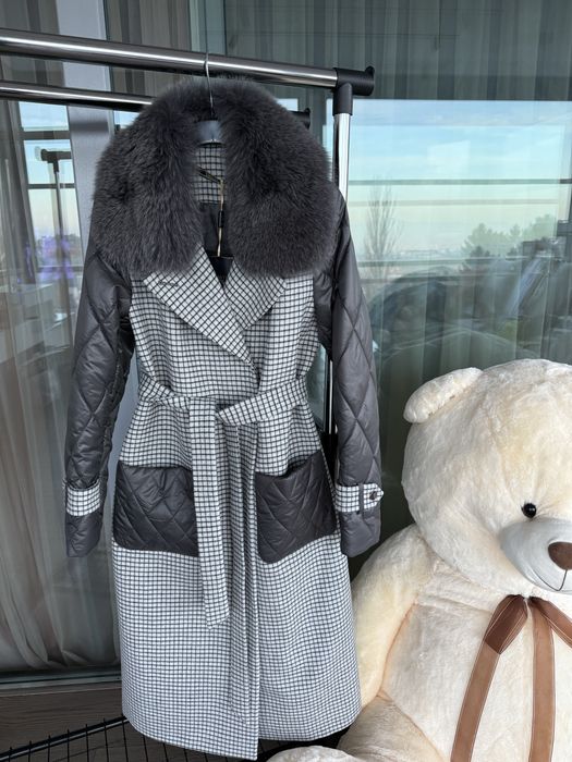 Ново сиво палто с естествен косъм лисица яке с пух