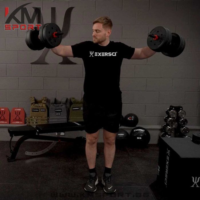 Нови дъмбели комплект + лост-конектор 20кг/30кг/40кг/50кг