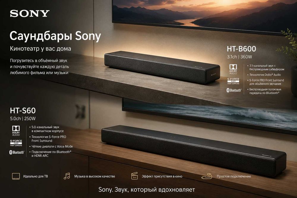 Саундбары SONY HT-S20/S40/S400/S500/G700/S700RF/A3000/A9M2 Новинки