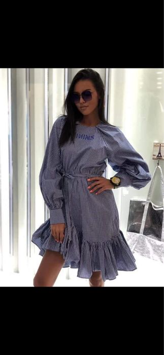 Дамска рокля DESIGN S/M – модерна, карирана, нова