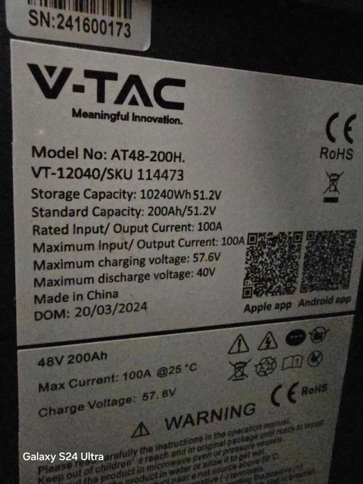 Батерия за фотоволтайчни системи 10240W 200ah V-TAC SKU114473