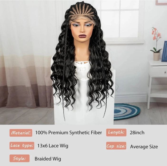 Екзотична черна синтетична перука с пълзящи плитки и къдрава дължина 7