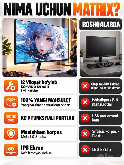 Monitor MATRIX 27″ 200Hz Full HD, gaming va ofis uchun ideal tanlov