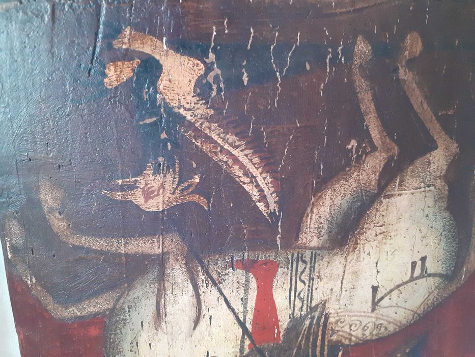 icoana foarte veche pictura pe lemn 26/38 cm