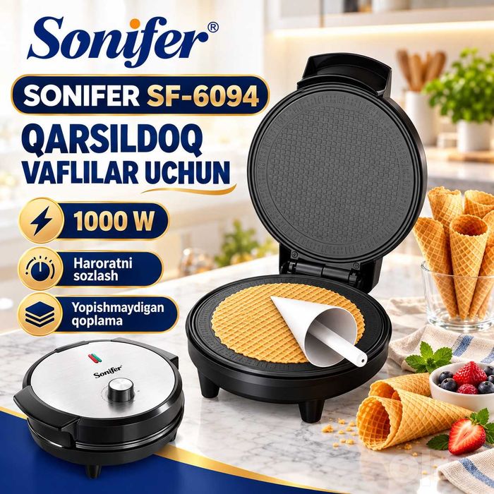 Sonifer SF-6094, вафельница, vafli pishirgich, рожки, trubochka