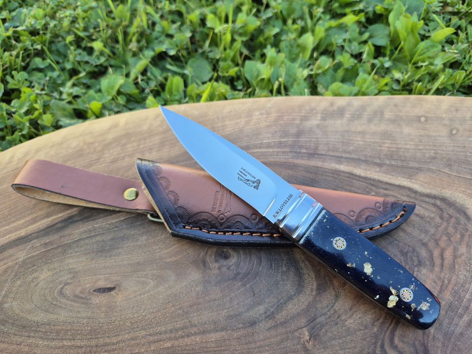 Малък ловен нож R.W.LOVELESS Marble с кожена кания,LN421