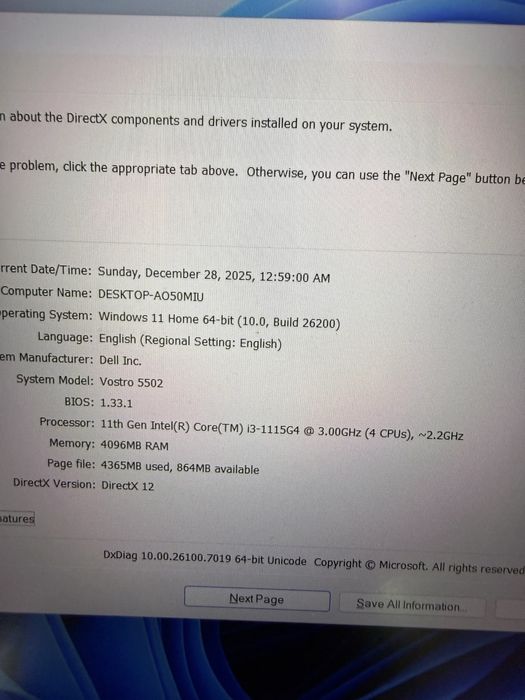 Laptop Dell Vostro 5502 i3-1115G4 4GB RAM SSD 256GB functional