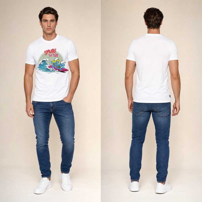 Мъжка тениска Dsquared2 Smurf The Tide Slim Fit - Черна/Бяла
