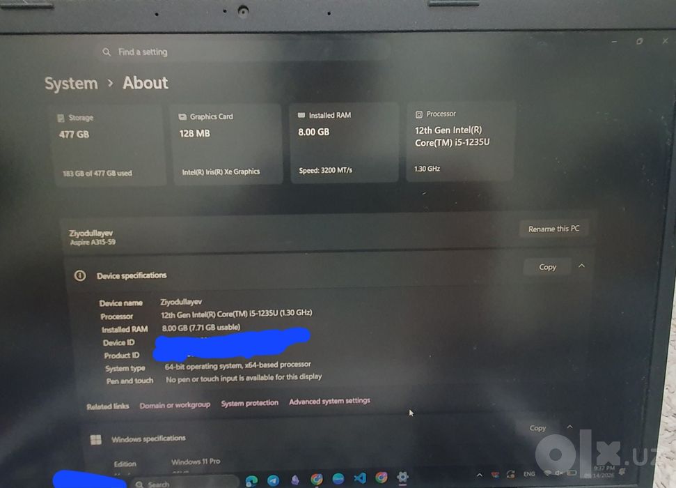 Acer Aspire A315-59 / i5-1235U / 8GB DDR4 / 512GB SSD / Intel Iris Xe