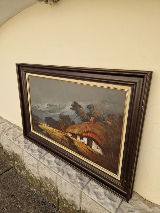 Стара голяма антикварна холандска картина масло върху платно