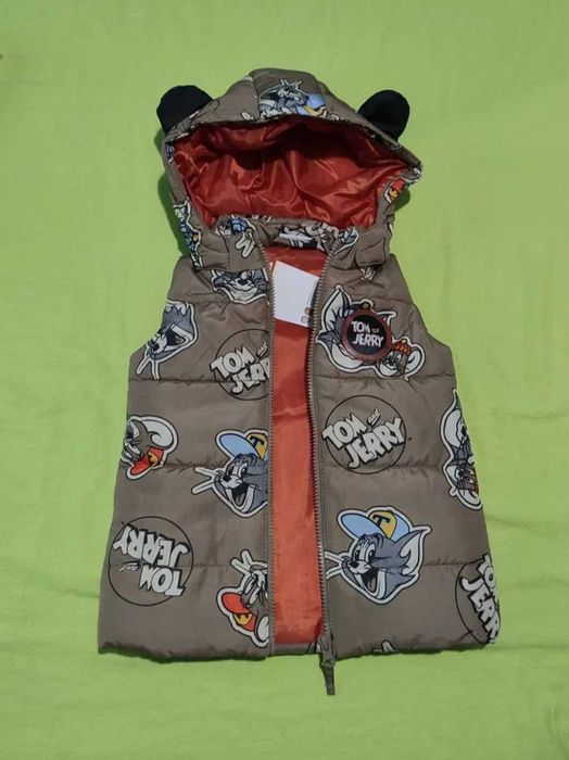 Детски елек НМ с принт Sonic, шушляков елек, капитониран елек, 98/104