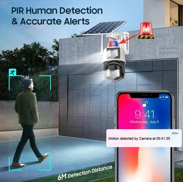 Camera supraveghere 4G V380 PRO panou solar SIM PTZ alarma 4MP rotire