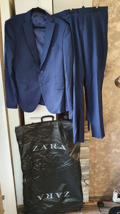 Costum slim ZARA L Bleumarin Pantaloni Sacou