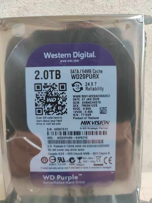 WD PURPLE HDD 1TB оригинал перечисление есть