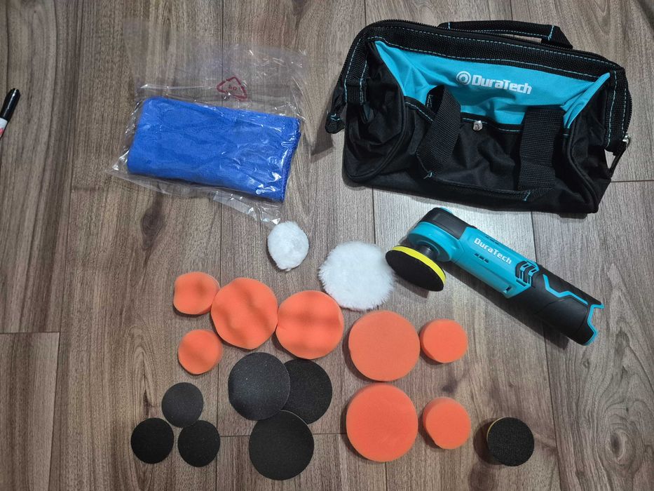 [REDUCERE -40%]Mini mașină de polișat cu acumulator 12V DURATECH, kit 50&80mm, garanție