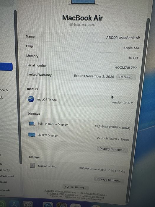 Mackbook Air M4 16/512GB