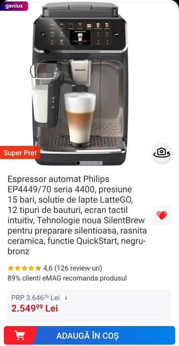Espressor automat Philips seria 4400 cu garantie