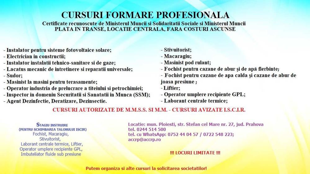 Cursuri calificare Autorizate + avizate ISCIR