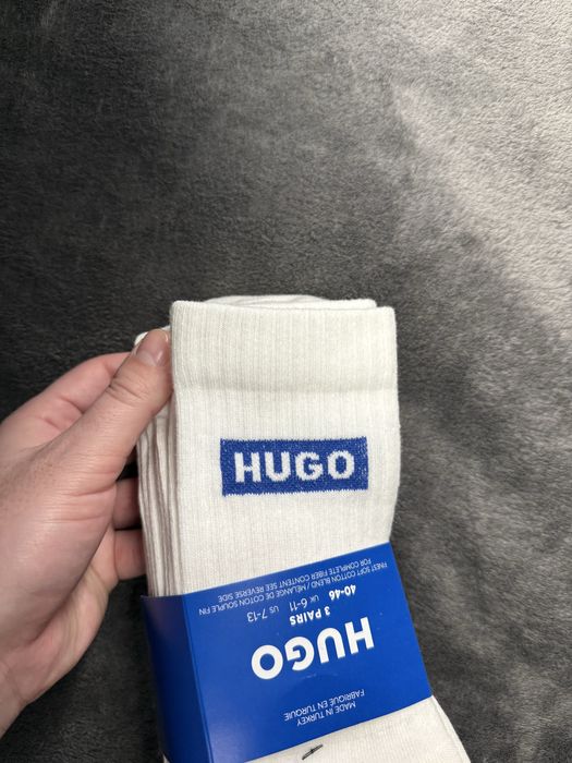 HUGO Blue logo set 3 sosete lungi albe marimea 40-46 noi originale