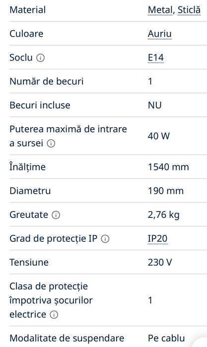 Lampa suspendata aurie