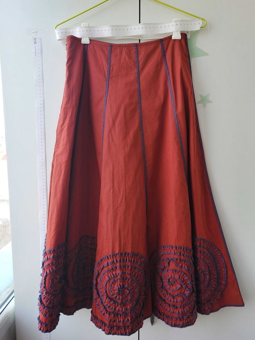 FUSTA din bumbac, rosie cu spirale la baza, XS, marca J.Peterman