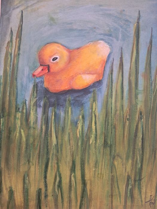 Картина утенок в пруду