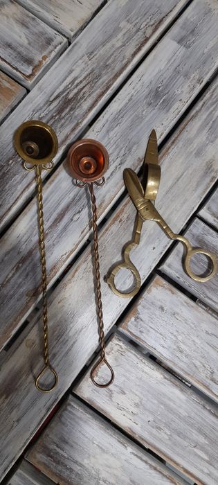 Ретро прибори за свещи капаче ножица мед месинг