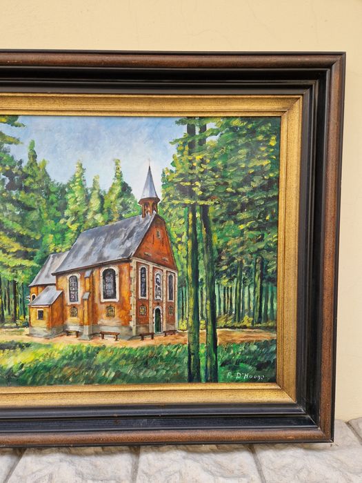 Прекрасна антикварна белгийска картина масло върху платно