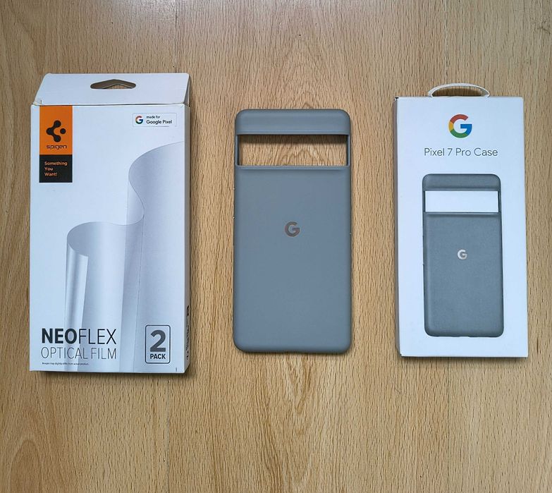 Carcasă originală Pixel 7 pro + 2 folii protecție ecran Spigen + bonus