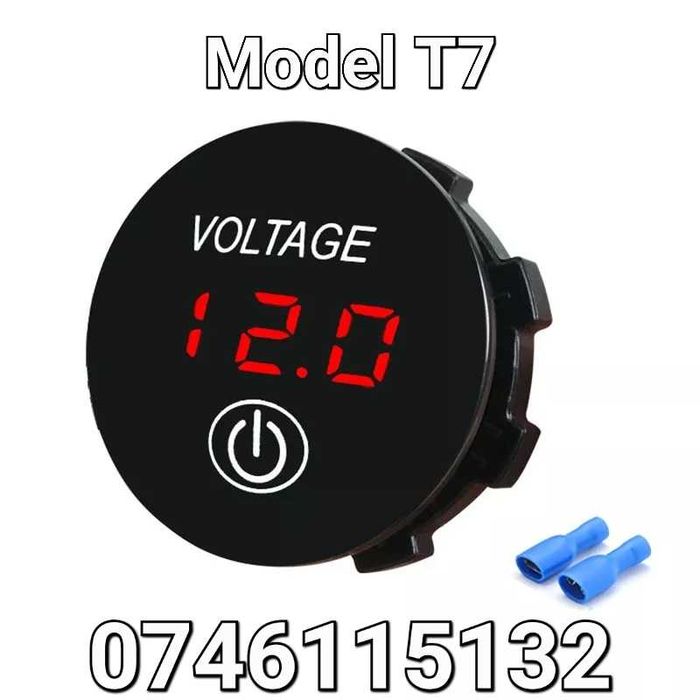 Voltmetru Auto Moto Atv Tractor-Cu Buton Tactil-2 Functii-Universal-T7