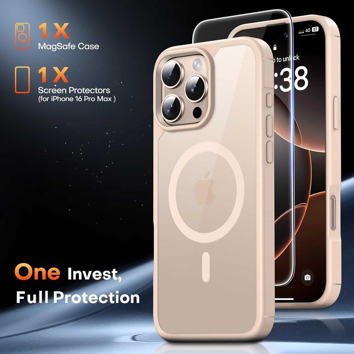 TAURI iPhone 16 Pro Max Husa Gold MagSafe Sticla Temperata Protectie 15FT Anti Soc Anti Zgarieturi