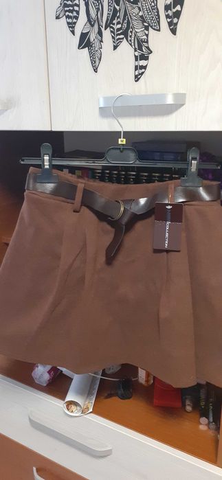 Fusta-pantalon din stofa maro