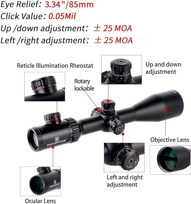 Оптика FOCUHUNTER 4-24x50 SF, оптически прицел с подсветка и монтажи