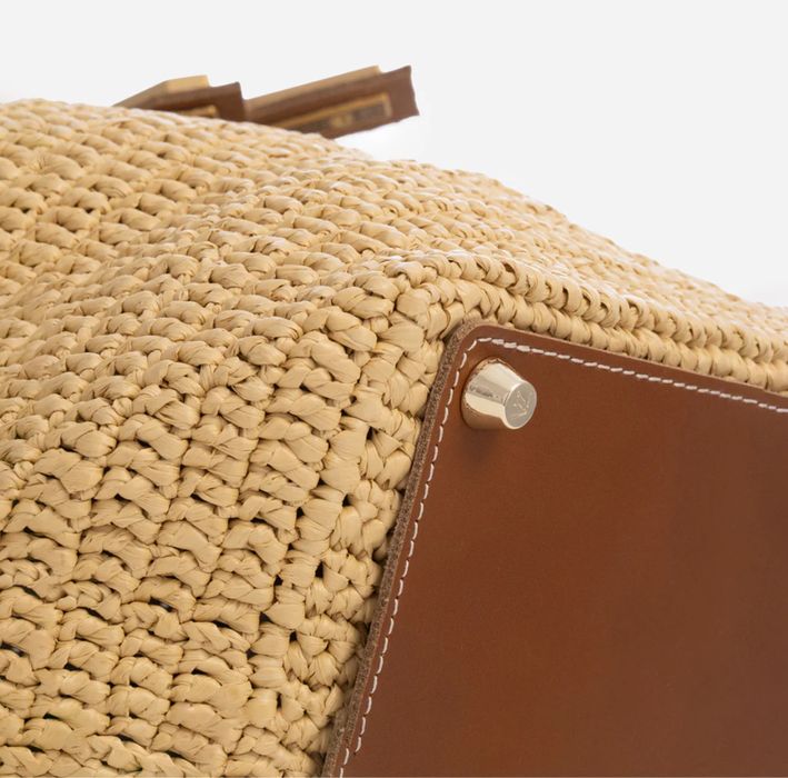 Zarena Alina - чанта за рамо от рафия и кожа - кафява