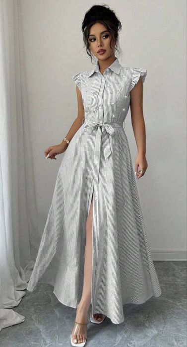 Дълга рокля с камъни и колан