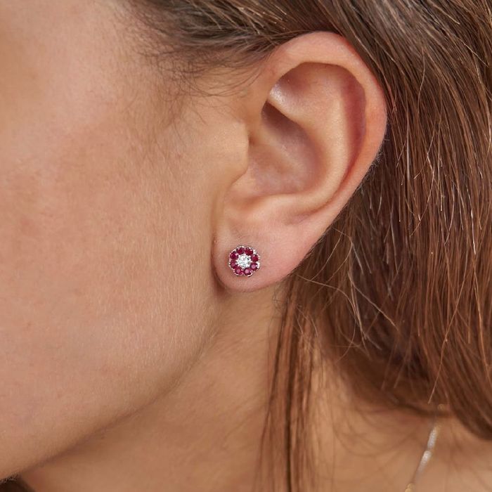 Обеци 18К бяло злато с рубини и диаманти