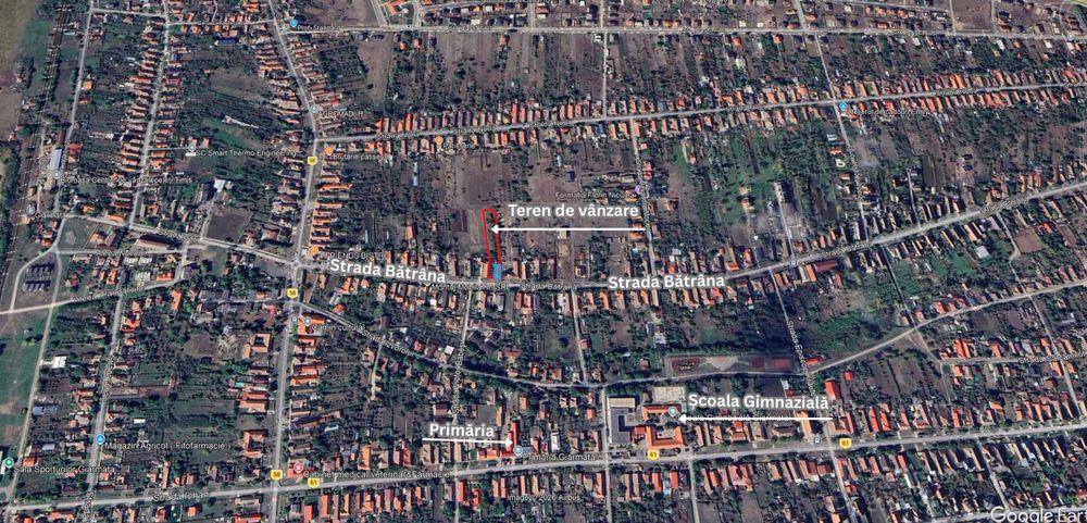 Teren intravilan cu casă de vânzare - Comuna Giarmata (Central)