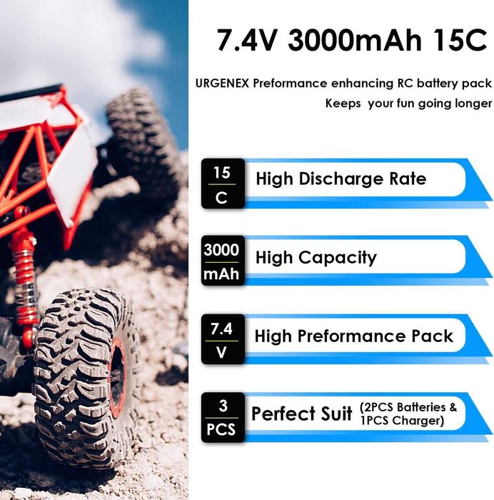 3000mAh 7.4 V литиево-йонна батерия с Deans T-щепсел 2S презареждаща се RC батерия