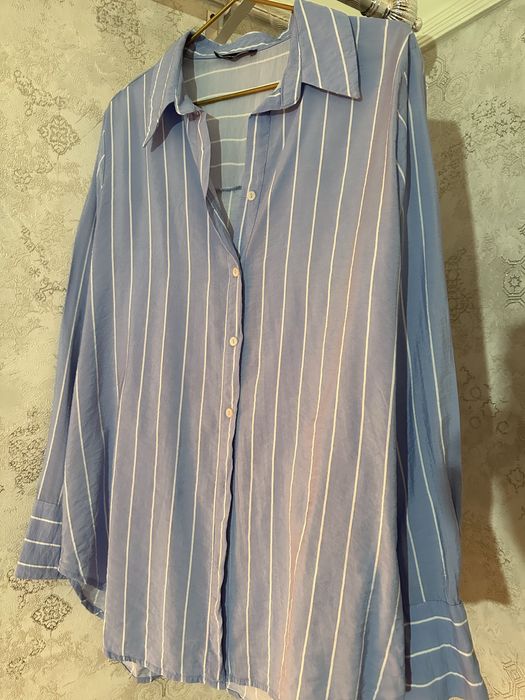 Голубая рубашка в белую полоску LC Waikiki — хлопок