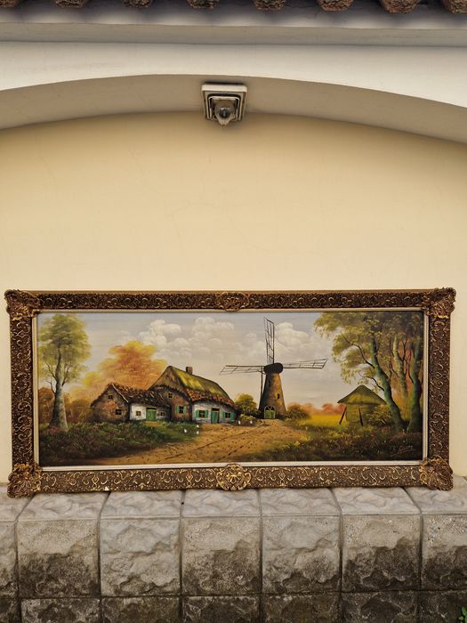 Стара голяма антикварна холандска картина масло върху платно