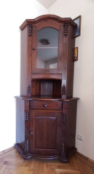 Piesă mobilier de colț cu vitrină - lemn masiv - VINTAGE