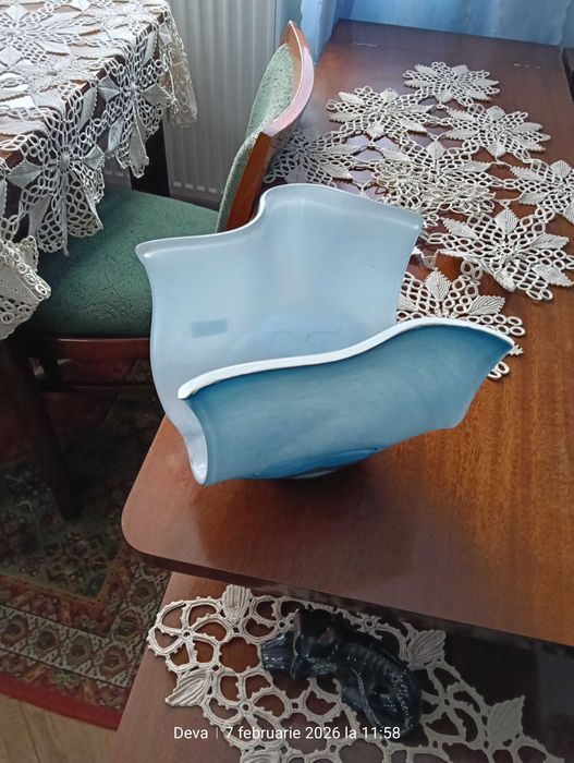 Set Vaza decorativa cu tavita din sticla, lucrat manual Topescu