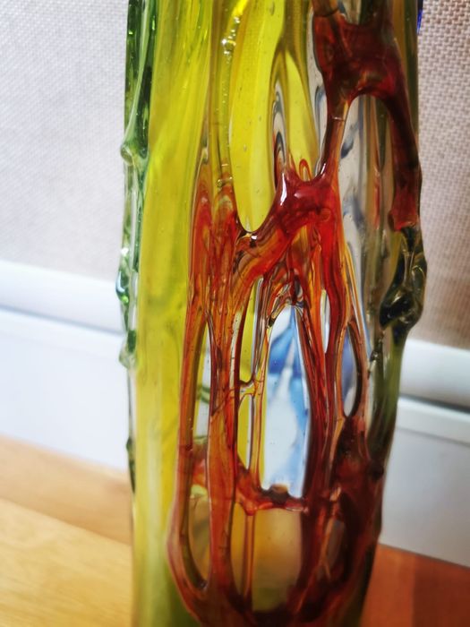 Антикварна ваза ръчно изработена Мурано стъкло духано многоцветна ваза